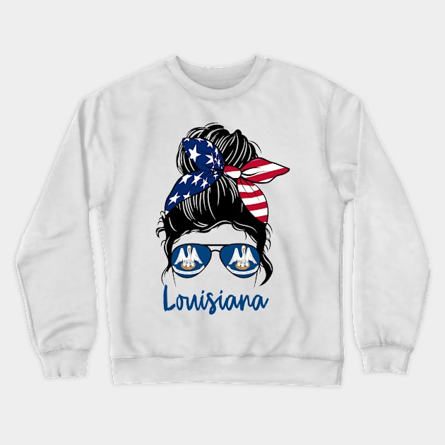 Louisiana girl Messy bun , American Girl , Louisiana Flag Crewneck Sweatshirt by JayD World